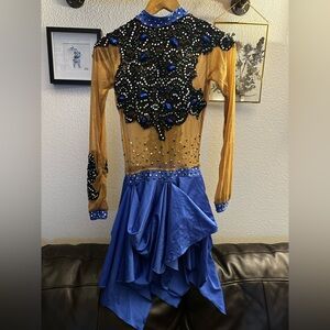 Blue and Black Embellished Dance Costume Rhythm, Latin, Ballroom - size S-M